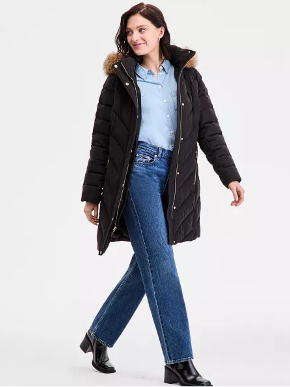 Michael Kors Faux-Fur-Trim Hooded Puffer Coat